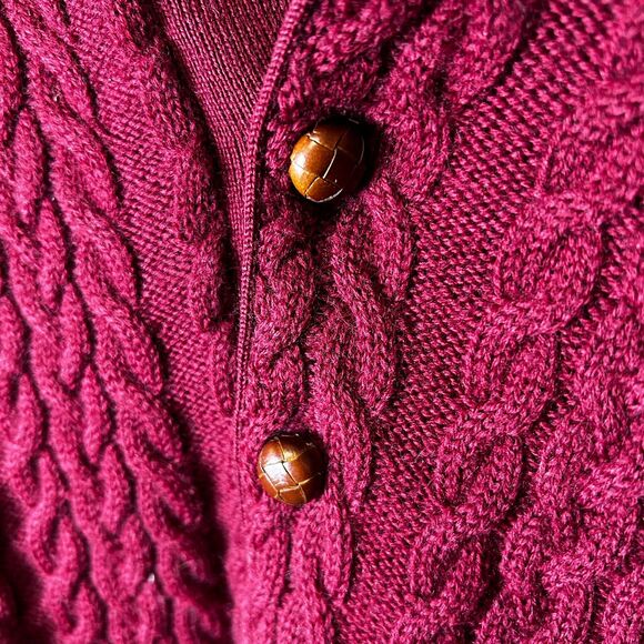 Oscar Jacobson Wine Wool Cable Knit Wind Stopper Collared Golf Sweater Sz L - Picture 6 of 14